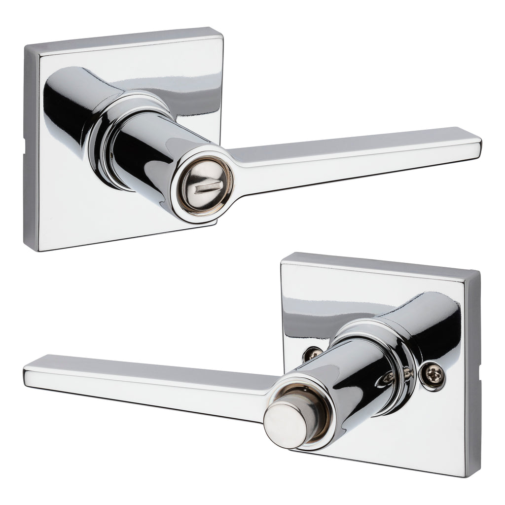 Safelock - Daylon Lever with Square Rose Privacy Lock with 4AL Latch and RCS Strike - Bright Chrome
