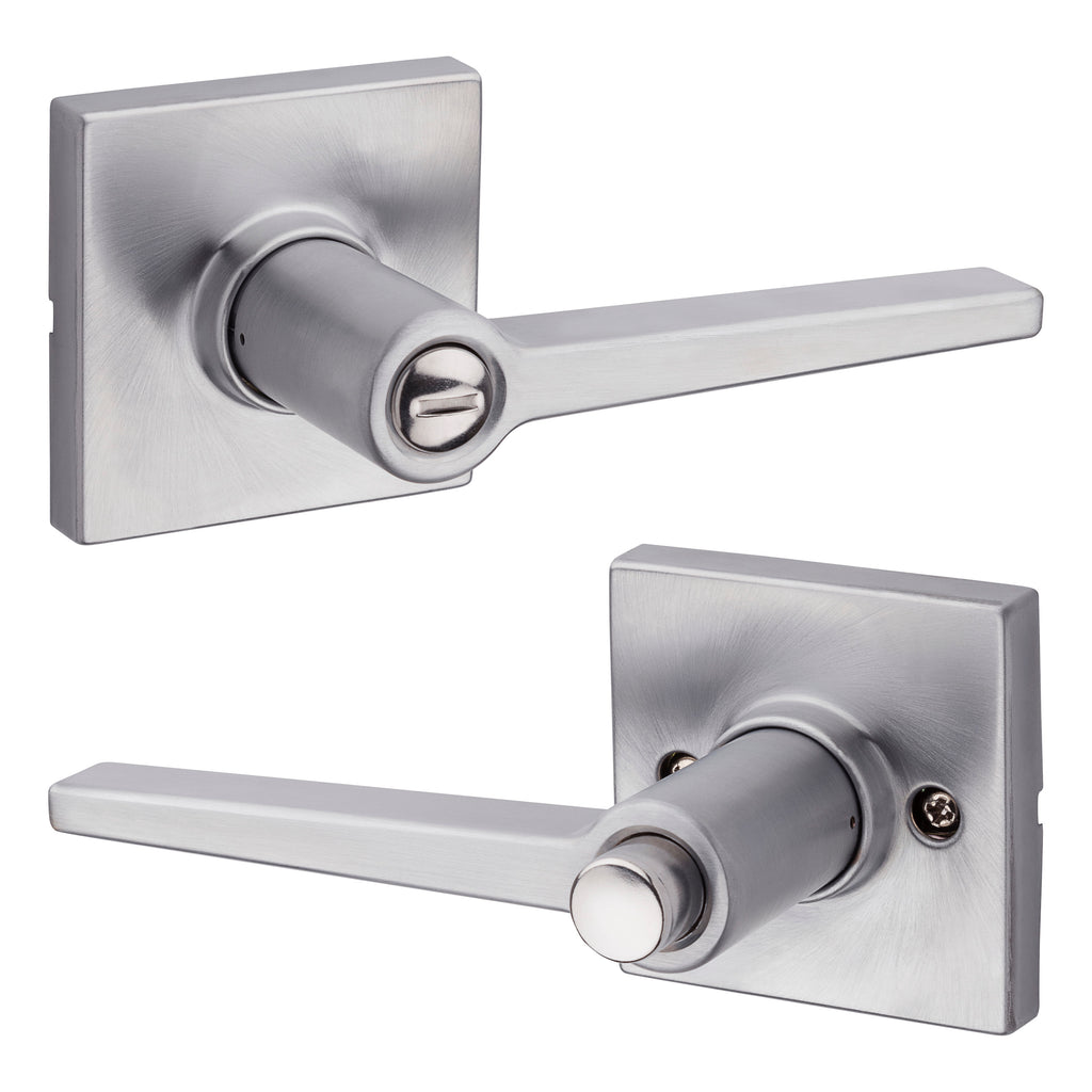 Safelock - Daylon Lever with Square Rose Privacy Lock with 4AL Latch and RCS Strike - Satin Chrome