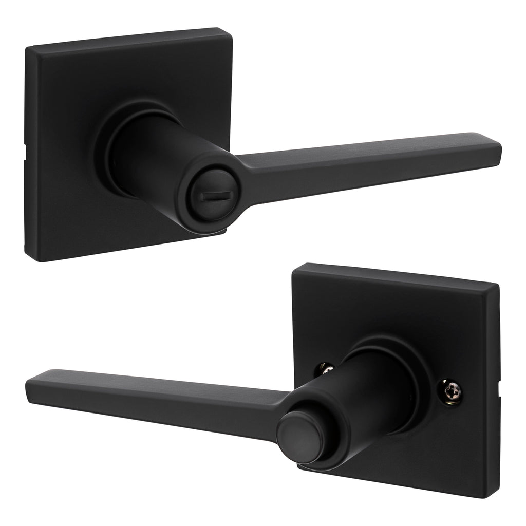 Safelock - Daylon Lever with Square Rose Privacy Lock with 4AL Latch and RCS Strike - Matte Black