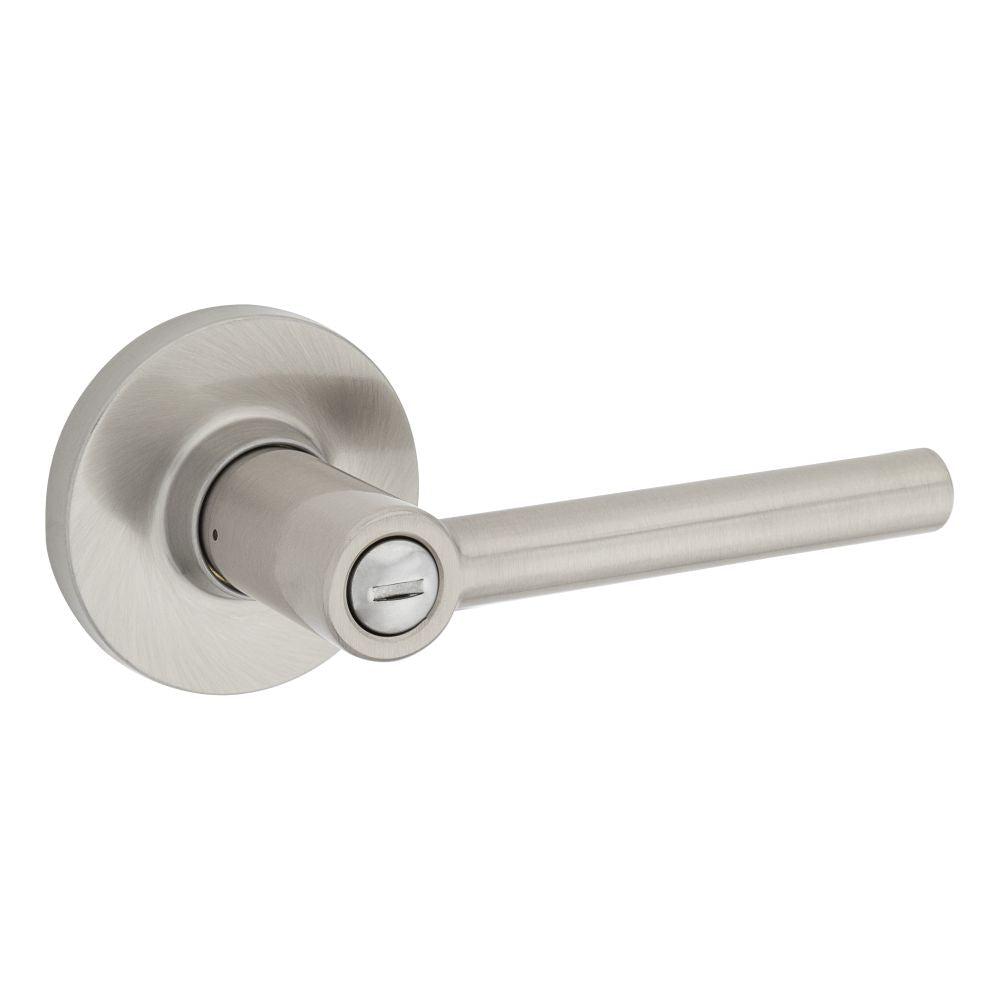 Safelock - Reminy Lever Round Rose Push Button Privacy Lock with 4AL Latch and RCS Strike - Satin Nickel