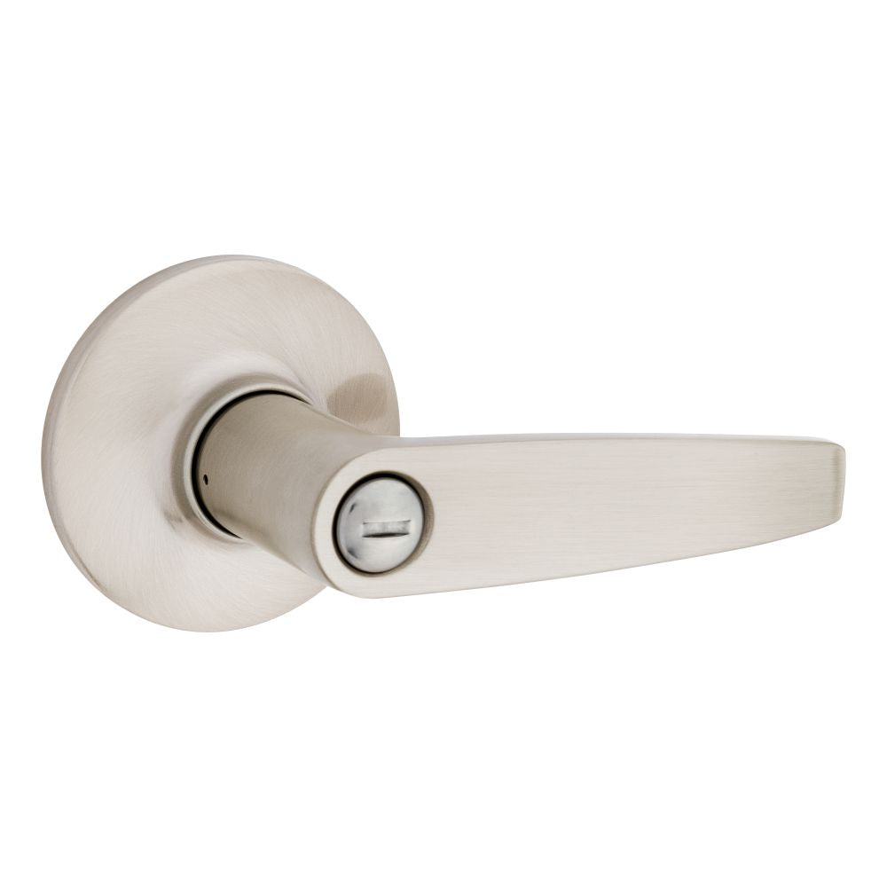 Safelock - Winston Lever Round Rose Push Button Privacy Lock with 4AL Latch and RCS Strike - Satin Nickel