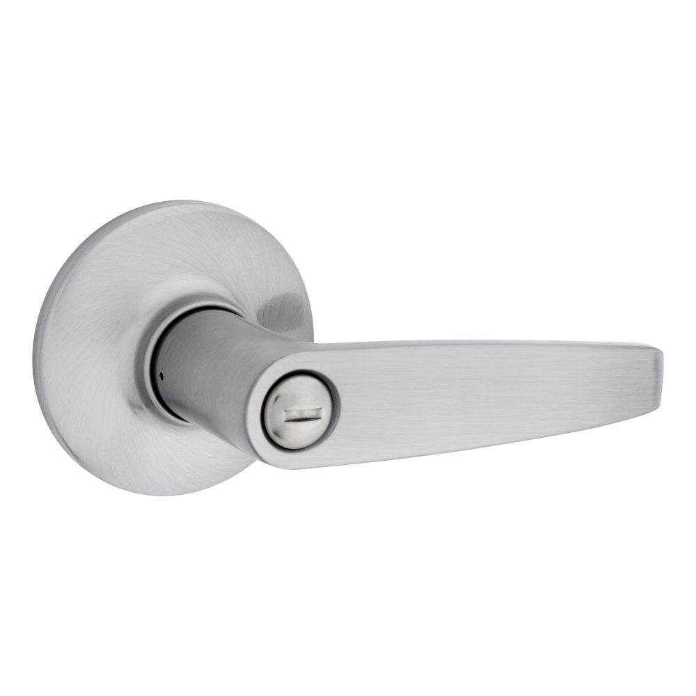 Safelock - Winston Lever Round Rose Push Button Privacy Lock with 4AL Latch and RCS Strike - Satin Chrome