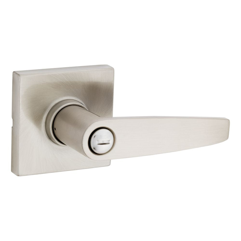 Safelock - Winston Lever Square Rose Push Button Privacy Lock with 4AL Latch and RCS Strike - Satin Nickel