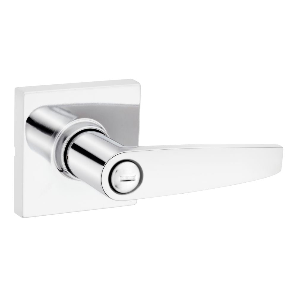 Safelock - Winston Lever Square Rose Push Button Privacy Lock with 4AL Latch and RCS Strike - Bright Chrome