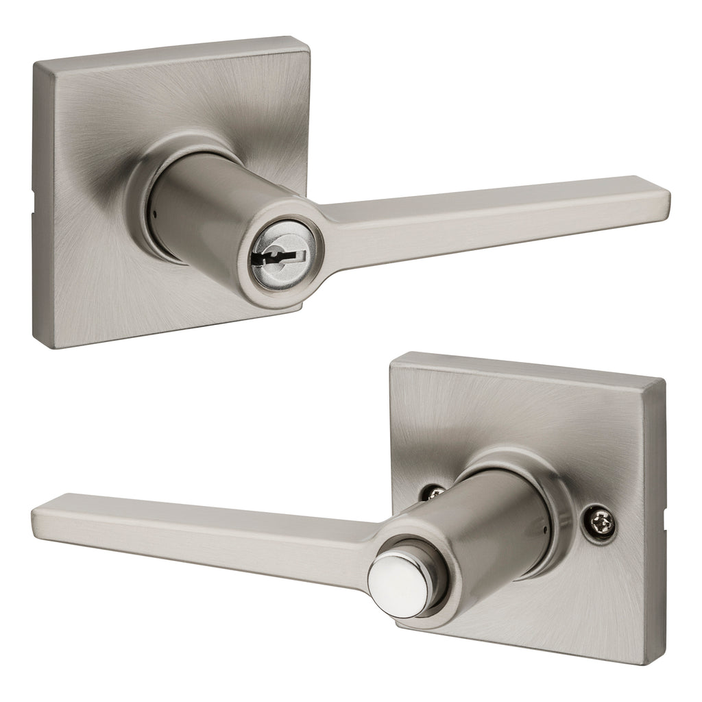 Safelock - Daylon Lever with Square Rose Push Button Entry Lock with 4AL Latch and RCS Strike - Satin Nickel