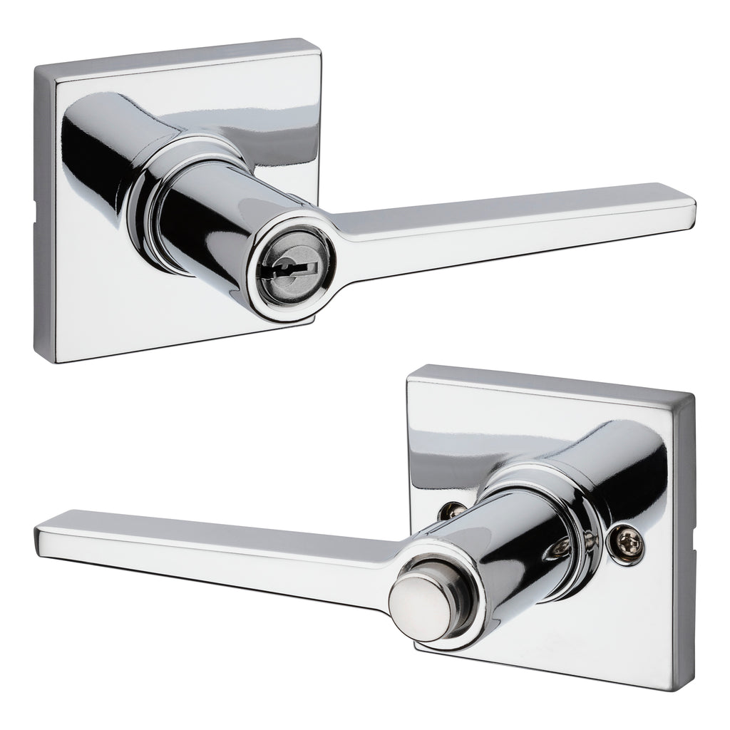 Safelock - Daylon Lever with Square Rose Push Button Entry Lock with 4AL Latch and RCS Strike - Bright Chrome