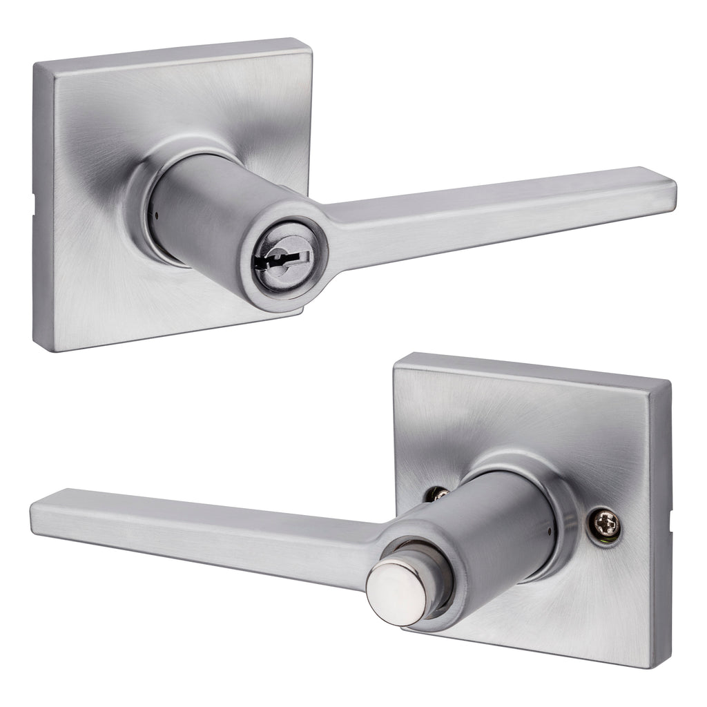 Safelock - Daylon Lever with Square Rose Push Button Entry Lock with 4AL Latch and RCS Strike - Satin Chrome