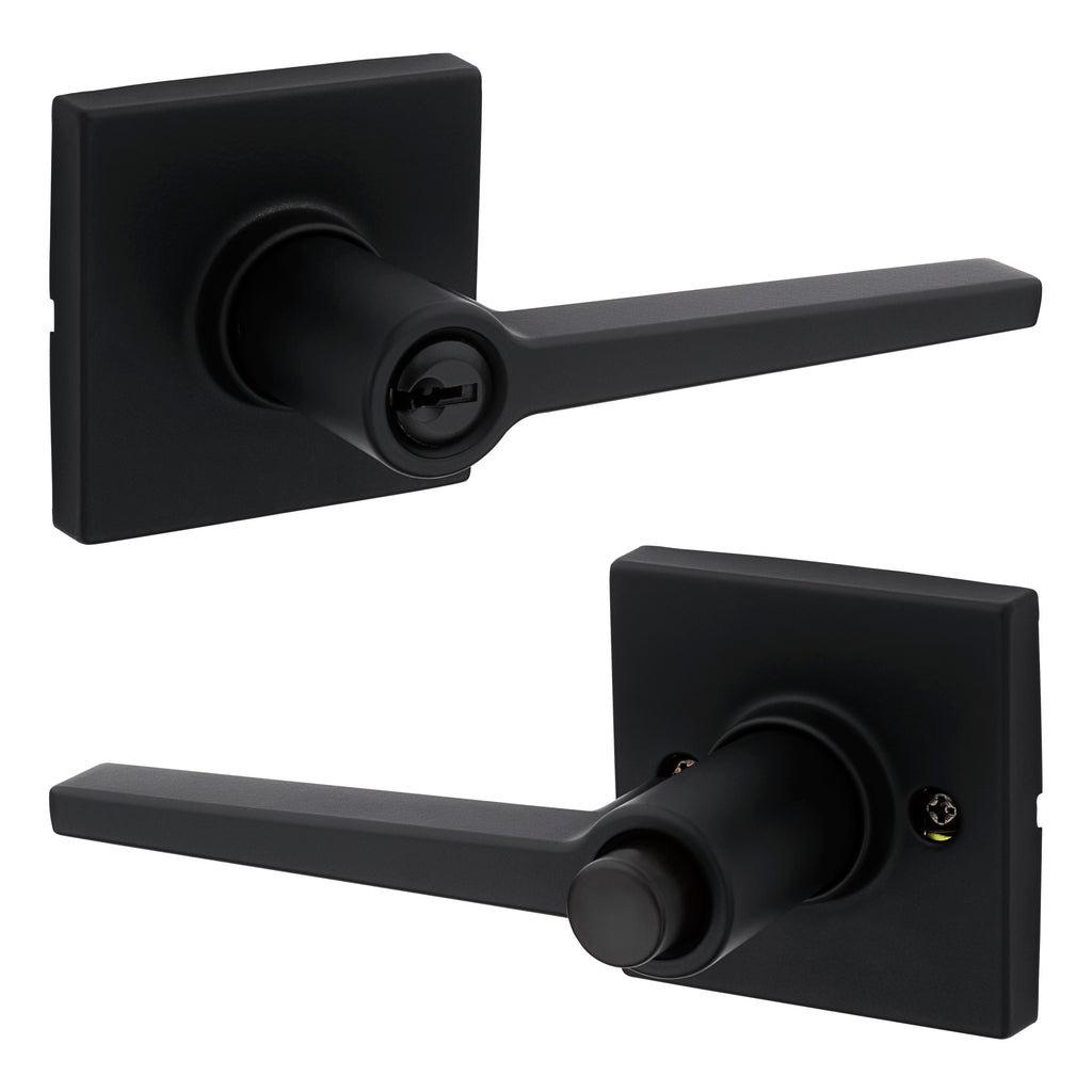 Safelock - Daylon Lever with Square Rose Push Button Entry Lock with 4AL Latch and RCS Strike - Matte Black