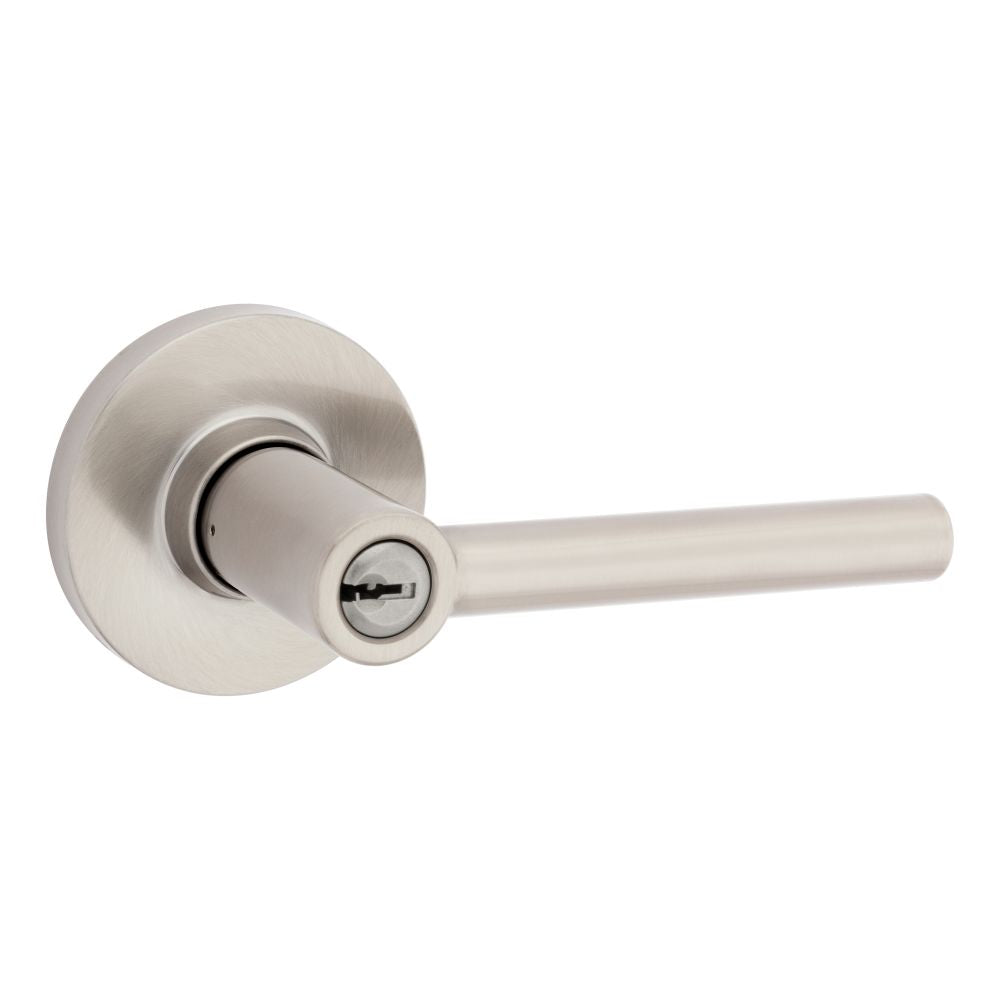 Safelock - Reminy Lever Round Rose Push Button Entry Lock with 4AL Latch and RCS Strike - Satin Nickel
