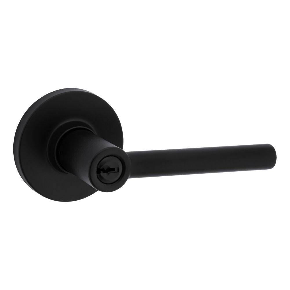 Safelock - Reminy Lever Round Rose Push Button Entry Lock with 4AL Latch and RCS Strike - Matte Black