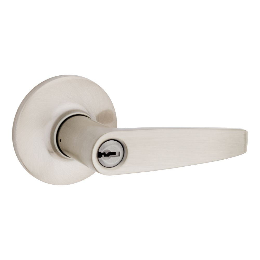 Safelock - Winston Lever Round Rose Push Button Entry Lock with 4AL Latch and RCS Strike - Satin Nickel