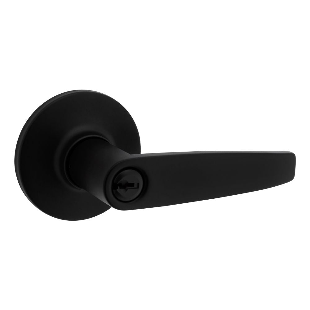 Safelock - Winston Lever Round Rose Push Button Entry Lock with 4AL Latch and RCS Strike - Matte Black