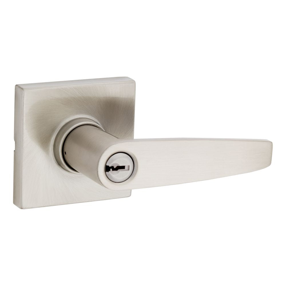 Safelock - Winston Lever Square Rose Push Button Entry Lock with 4AL Latch and RCS Strike - Satin Nickel