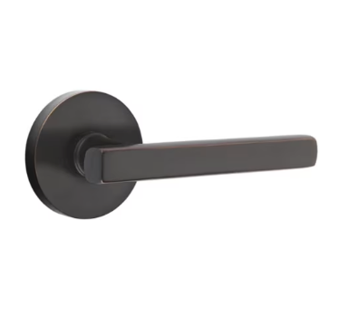 Emtek - Freestone Lever 2-3/8" Backset Privacy with Modern Rectangular Rose for 1-1/4" to 2" Door - Flat Black (Left Hand) Main image