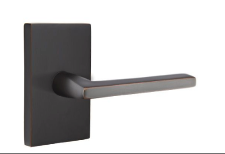 Emtek - Helios Lever 2-3/8" Backset Privacy with Modern Rectangular Rose for 1-1/4" to 2" Door - Flat Black (Left Hand) Main image