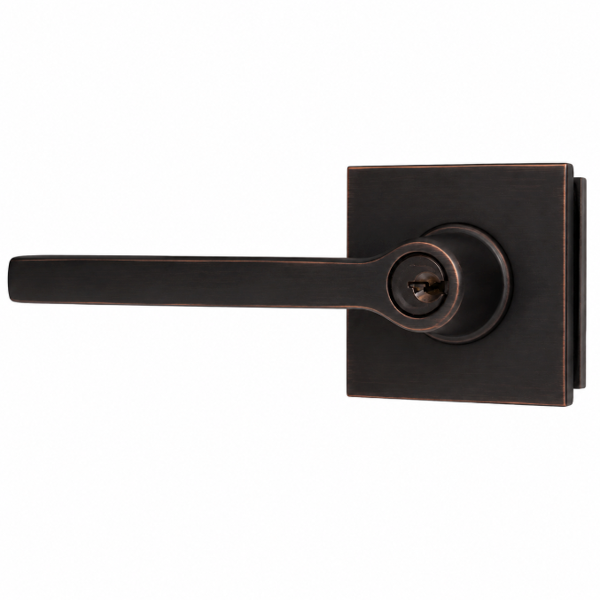 Emtek - Helios Lever 2-3/8" and 2-3/4" Backset Keyed Entry with Square Rose for 1-3/8" to 2-1/16" Door - Flat Black (Left Hand) Main image