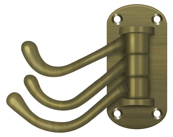 Deltana - Triple Swivel Hook; Heavy Duty; 4" Projection - Antique Brass